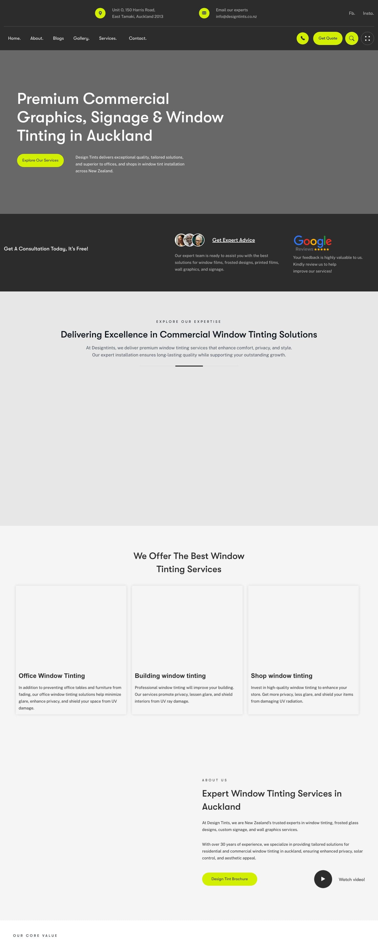 The designtints.co.nz homepage